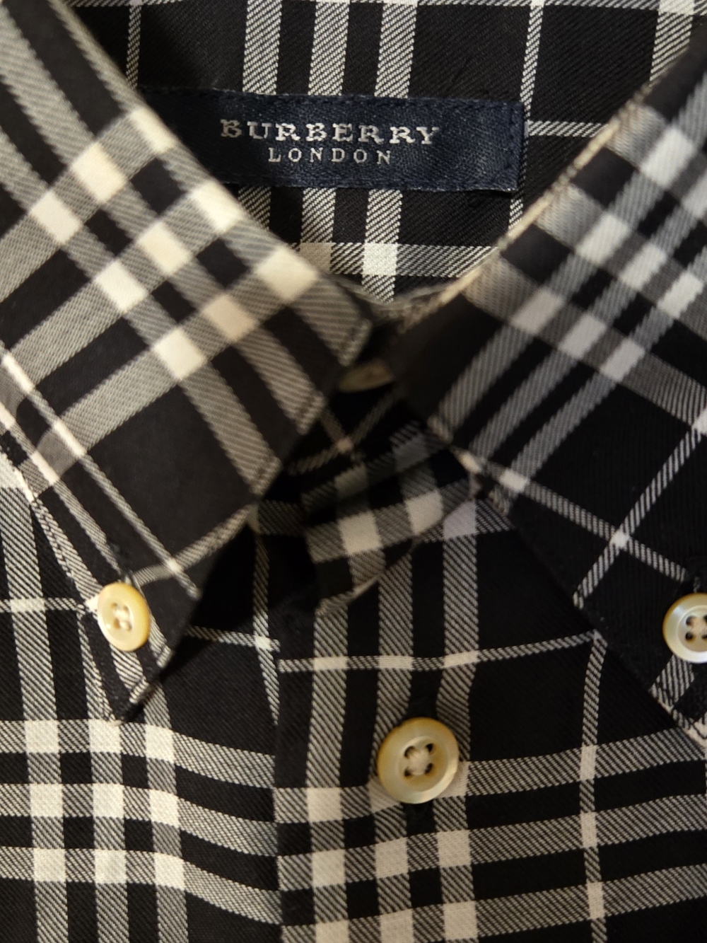 Burberry Black and White Plaid Button-Down Shirt